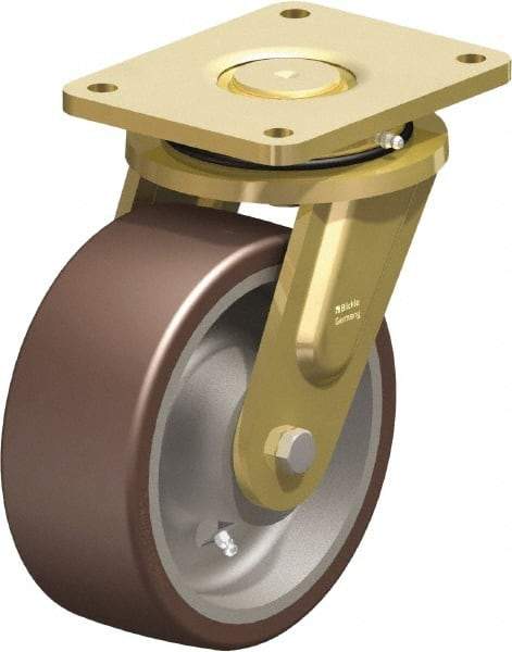 Blickle - 8" Diam x 3-9/64" Wide x 10-1/32" OAH Top Plate Mount Swivel Caster - Polyurethane-Elastomer Blickle Besthane, 3,520 Lb Capacity, Ball Bearing, 6-7/8 x 5-1/2" Plate - Industrial Tool & Supply