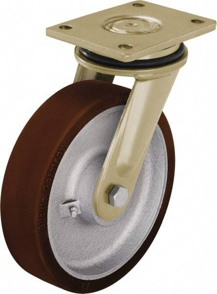 Blickle - 12" Diam x 2-23/64" Wide x 13-31/32" OAH Top Plate Mount Swivel Caster - Polyurethane-Elastomer Blickle Besthane, 3,960 Lb Capacity, Ball Bearing, 6-7/8 x 5-1/2" Plate - Industrial Tool & Supply