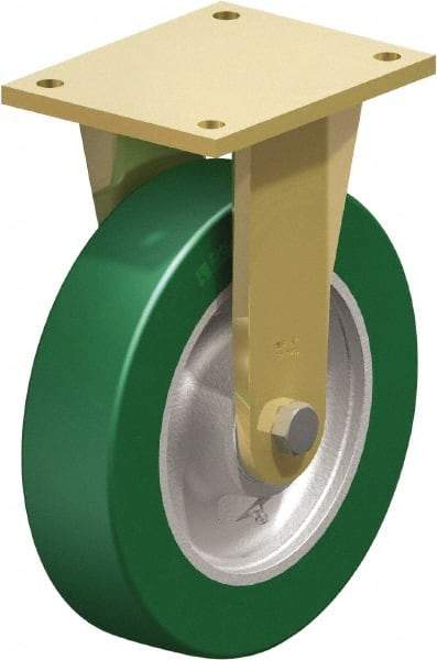 Blickle - 10" Diam x 2-23/64" Wide x 12" OAH Top Plate Mount Rigid Caster - Polyurethane-Elastomer Blickle Softhane, 2,640 Lb Capacity, Ball Bearing, 6-7/8 x 5-1/2" Plate - Industrial Tool & Supply
