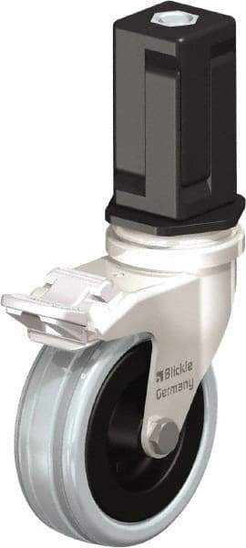 Blickle - 3" Diam x 63/64" Wide x 3-31/32" OAH Stem Mount Swivel Caster with Brake - Solid Rubber, 132 Lb Capacity, Plain Bore Bearing, Square Stem - Industrial Tool & Supply