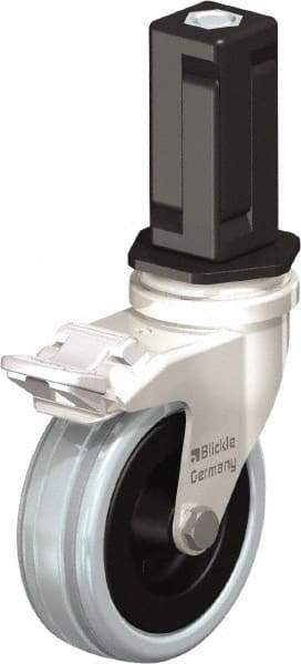 Blickle - 3" Diam x 63/64" Wide x 3-31/32" OAH Stem Mount Swivel Caster with Brake - Solid Rubber, 132 Lb Capacity, Plain Bore Bearing, Square Stem - Industrial Tool & Supply