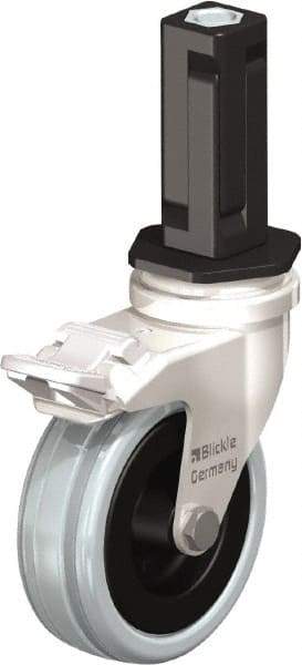 Blickle - 3" Diam x 63/64" Wide x 3-31/32" OAH Stem Mount Swivel Caster with Brake - Solid Rubber, 132 Lb Capacity, Plain Bore Bearing, Square Stem - Industrial Tool & Supply