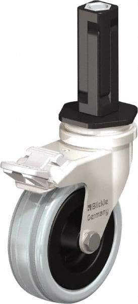 Blickle - 3" Diam x 63/64" Wide x 3-31/32" OAH Stem Mount Swivel Caster with Brake - Solid Rubber, 132 Lb Capacity, Plain Bore Bearing, Square Stem - Industrial Tool & Supply