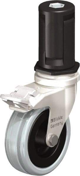 Blickle - 3" Diam x 63/64" Wide x 3-31/32" OAH Stem Mount Swivel Caster with Brake - Solid Rubber, 132 Lb Capacity, Plain Bore Bearing, Round Stem - Industrial Tool & Supply