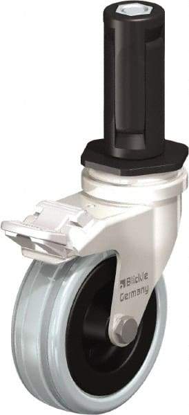 Blickle - 3" Diam x 63/64" Wide x 3-31/32" OAH Stem Mount Swivel Caster with Brake - Solid Rubber, 132 Lb Capacity, Plain Bore Bearing, Round Stem - Industrial Tool & Supply