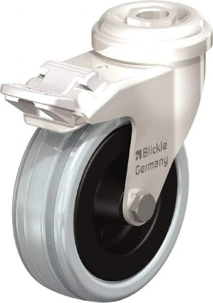 Blickle - 3" Diam x 63/64" Wide x 3-27/32" OAH Stem Mount Swivel Caster with Brake - Solid Rubber, 132 Lb Capacity, Plain Bore Bearing, Round Stem - Industrial Tool & Supply