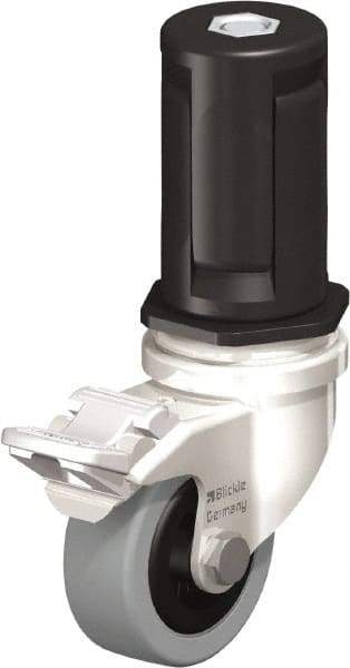 Blickle - 2" Diam x 45/64" Wide x 2-13/16" OAH Stem Mount Swivel Caster with Brake - Solid Rubber, 88 Lb Capacity, Plain Bore Bearing, Round Stem - Industrial Tool & Supply