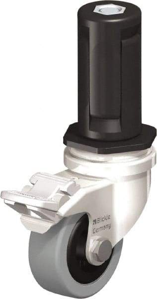 Blickle - 2" Diam x 45/64" Wide x 2-13/16" OAH Stem Mount Swivel Caster with Brake - Solid Rubber, 88 Lb Capacity, Plain Bore Bearing, Round Stem - Industrial Tool & Supply