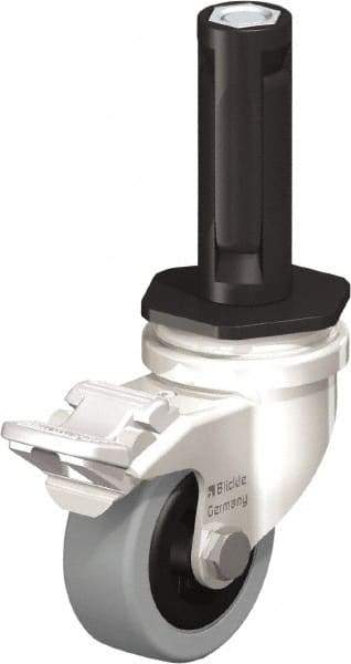 Blickle - 2" Diam x 45/64" Wide x 2-13/16" OAH Stem Mount Swivel Caster with Brake - Solid Rubber, 88 Lb Capacity, Plain Bore Bearing, Round Stem - Industrial Tool & Supply