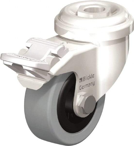 Blickle - 2" Diam x 45/64" Wide x 2-23/32" OAH Hollow Kingpin Mount Swivel Caster with Brake - Solid Rubber, 88 Lb Capacity, Plain Bore Bearing, Hollow Kingpin Stem - Industrial Tool & Supply