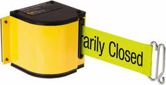 Lavi Industries - 3-1/2" High x 3-1/4" Long x 3-1/4" Wide Retractable Barrier Belt - Aluminum, Powdercoat Finish, Yellow, Use with Upright - Industrial Tool & Supply