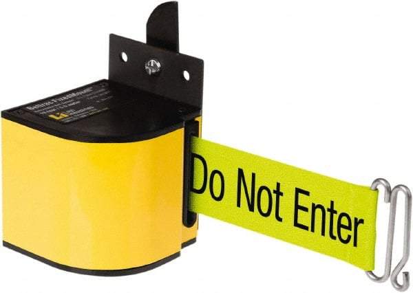 Lavi Industries - 3-1/2" High x 3-1/4" Long x 3-1/4" Wide Retractable Barrier Belt - Aluminum, Powdercoat Finish, Yellow, Use with Upright - Industrial Tool & Supply