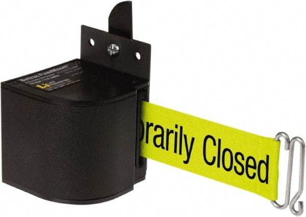 Lavi Industries - 3-1/2" High x 3-1/4" Long x 3-1/4" Wide Retractable Barrier Belt - Aluminum, Powdercoat Finish, Black, Use with Upright - Industrial Tool & Supply