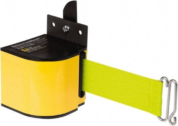 Lavi Industries - 3-1/2" High x 3-1/4" Long x 3-1/4" Wide Retractable Barrier Belt - Aluminum, Powdercoat Finish, Yellow, Use with Upright - Industrial Tool & Supply