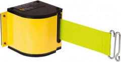 Lavi Industries - 3-1/2" High x 3-1/4" Long x 3-1/4" Wide Retractable Barrier Belt - Aluminum, Powdercoat Finish, Yellow, Use with Upright - Industrial Tool & Supply