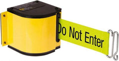 Lavi Industries - 3-1/2" High x 3-1/4" Long x 3-1/4" Wide Retractable Barrier Belt - Aluminum, Powdercoat Finish, Yellow, Use with Upright - Industrial Tool & Supply