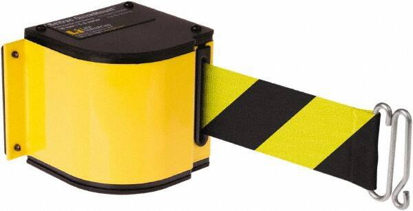 Lavi Industries - 3-1/2" High x 3-1/4" Long x 3-1/4" Wide Retractable Barrier Belt - Aluminum, Powdercoat Finish, Yellow, Use with Upright - Industrial Tool & Supply