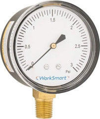 Value Collection - 2-1/2" Dial, 1/4 Thread, 0-3 Scale Range, Pressure Gauge - Lower Connection Mount, Accurate to 1.5% of Scale - Industrial Tool & Supply