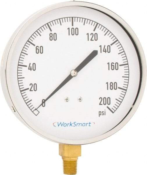 Value Collection - 4-1/2" Dial, 1/4 Thread, 0-200 Scale Range, Pressure Gauge - Lower Connection Mount, Accurate to 0.01% of Scale - Industrial Tool & Supply