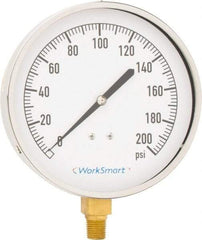 Value Collection - 4-1/2" Dial, 1/4 Thread, 0-200 Scale Range, Pressure Gauge - Lower Connection Mount, Accurate to 0.01% of Scale - Industrial Tool & Supply