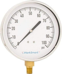 Value Collection - 4-1/2" Dial, 1/4 Thread, 0-100 Scale Range, Pressure Gauge - Lower Connection Mount, Accurate to 0.01% of Scale - Industrial Tool & Supply