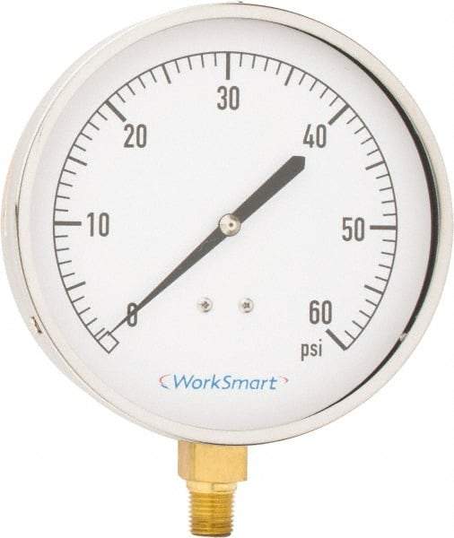 Value Collection - 4-1/2" Dial, 1/4 Thread, 0-60 Scale Range, Pressure Gauge - Lower Connection Mount, Accurate to 0.01% of Scale - Industrial Tool & Supply