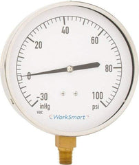 Value Collection - 4-1/2" Dial, 1/4 Thread, 30-0-100 Scale Range, Pressure Gauge - Lower Connection Mount, Accurate to 0.01% of Scale - Industrial Tool & Supply