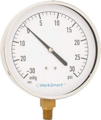 Value Collection - 4-1/2" Dial, 1/4 Thread, 30-0-30 Scale Range, Pressure Gauge - Lower Connection Mount, Accurate to 0.01% of Scale - Industrial Tool & Supply