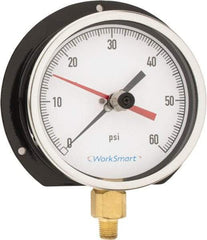 Value Collection - 4-1/2" Dial, 1/4 Thread, 0-60 Scale Range, Pressure Gauge - Lower Connection Mount, Accurate to 0.5% of Scale - Industrial Tool & Supply