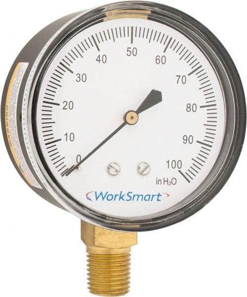 Value Collection - 2-1/2" Dial, 1/4 Thread, 0-100 Scale Range, Pressure Gauge - Lower Connection Mount, Accurate to 1.5% of Scale - Industrial Tool & Supply