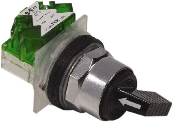 Schneider Electric - 1.18 Inch Mount Hole, 2 Position, Knob and Pushbutton Operated, Selector Switch - Black, Maintained (MA), Weatherproof and Dust and Oil Resistant - Industrial Tool & Supply