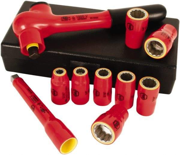 Wiha - 10 Piece 3/8" Drive Socket Set - 8 Points, 8mm to 19mm Range, Metric Measurement Standard - Industrial Tool & Supply