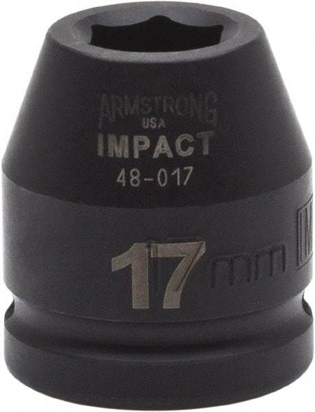 Armstrong - 3/4" Drive 17mm Standard Impact Socket - 6 Points, 1-7/8" OAL - Industrial Tool & Supply