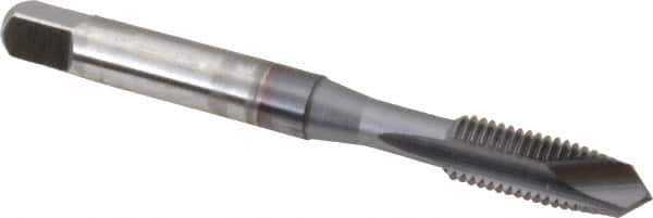 OSG - 1/4-28 UNF, 2 Flute, TiCN Finish, High Speed Steel Spiral Point Tap - Plug Chamfer, Right Hand Thread, 2-1/2" OAL, 1" Thread Length, 0.255" Shank Diam - Exact Industrial Supply