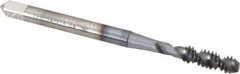 OSG - #6-32 UNC 2 Flute 2B Bottoming Spiral Flute Tap - High Speed Steel, TiCN Finish, 2" OAL, Right Hand Flute, Right Hand Thread, H3, Series 107 - Exact Industrial Supply