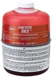 Loctite - 1,000 mL Bottle, Red, High Strength Liquid Threadlocker - Series 263, 24 Hour Full Cure Time, Hand Tool, Heat Removal - Industrial Tool & Supply