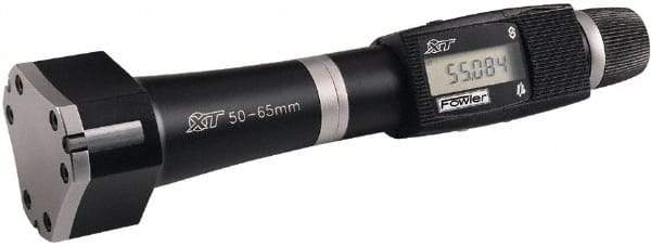 Fowler - 20 to 50mm, 80mm Gage Depth, 0.001mm Resolution, Ratchet Stop Thimble, Electronic Inside Hole Micrometer Set - Accurate to 0.004mm, 3 Heads, 3 Contact Points, 2 Setting Rings, Data Output - Industrial Tool & Supply