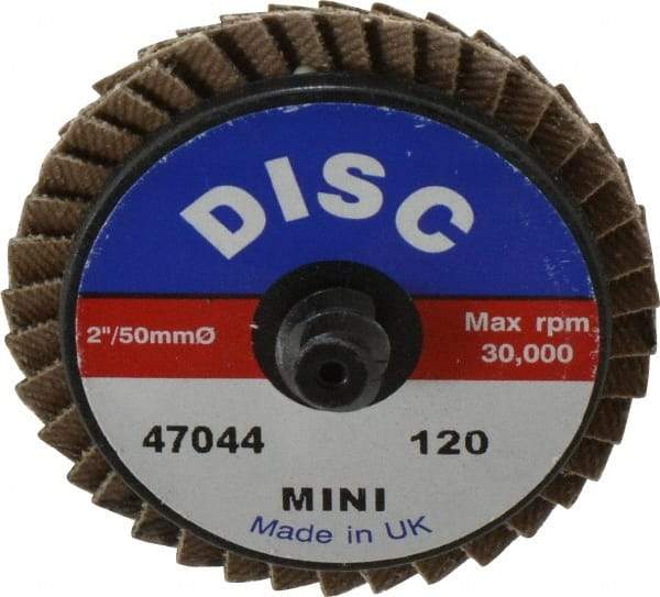 Garryson - 120 Grit, 2" Disc Diam, Type 27 Zirconia Alumina Flap Disc - 30,000 Max RPM, Nylon Backing, Quick Change Type R Attaching System, Coated - Industrial Tool & Supply