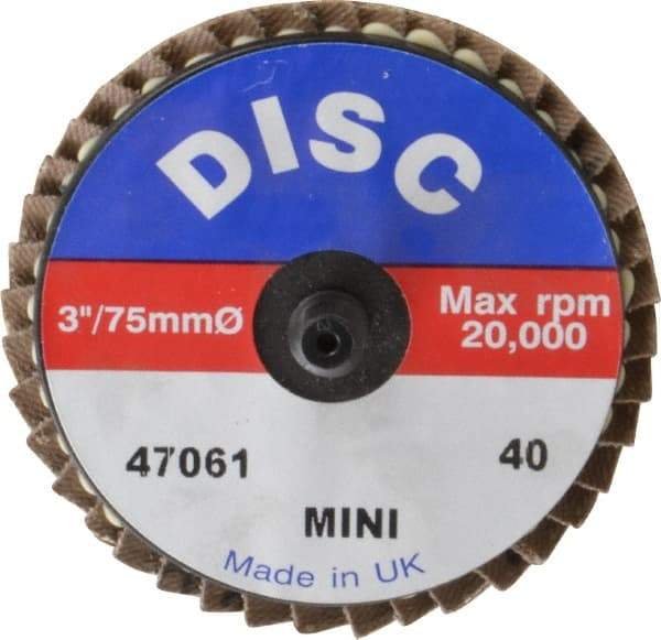 Garryson - 40 Grit, 3" Disc Diam, Type 27 Zirconia Alumina Flap Disc - 20,000 Max RPM, Nylon Backing, Quick Change Type R Attaching System, Coated - Industrial Tool & Supply
