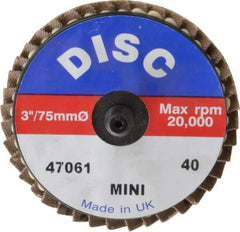 Garryson - 40 Grit, 3" Disc Diam, Type 27 Zirconia Alumina Flap Disc - 20,000 Max RPM, Nylon Backing, Quick Change Type R Attaching System, Coated - Industrial Tool & Supply