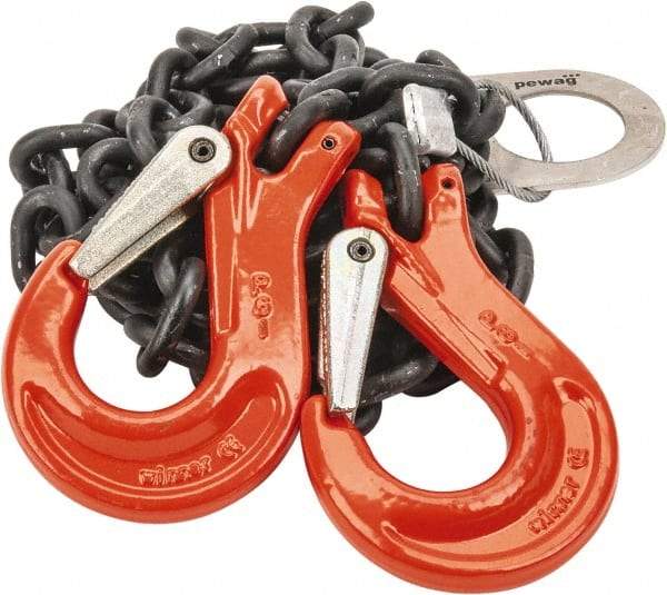 Pewag - 5' Long, 2,100 Lb Basket Capacity, 2,100 Lb Vertical Capacity, Alloy Steel Web Sling - SSS Chain Sling, 7/32" Diam Chain, Silver (Color), with 2 Sling Hooks - Industrial Tool & Supply