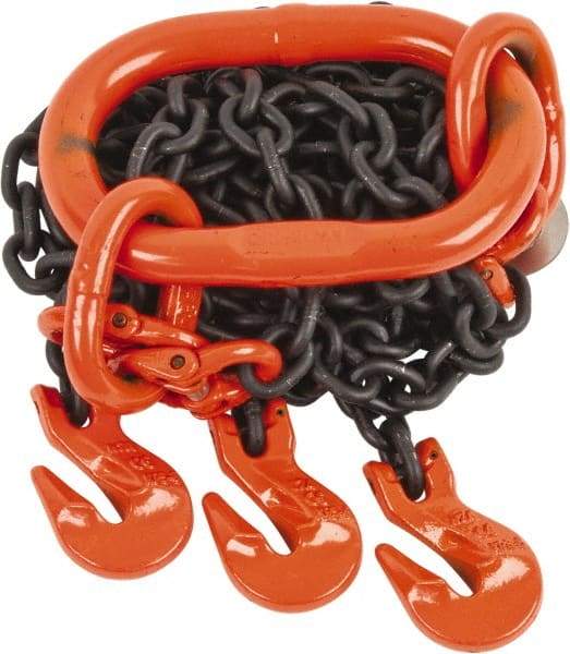 Pewag - 5' Long, 5,500 Lb Basket Capacity, 5,500 Lb Vertical Capacity, Alloy Steel Web Sling - TOG Chain Sling, 7/32" Diam Chain, Silver (Color), with 3 Grab Hooks & Master Link - Industrial Tool & Supply