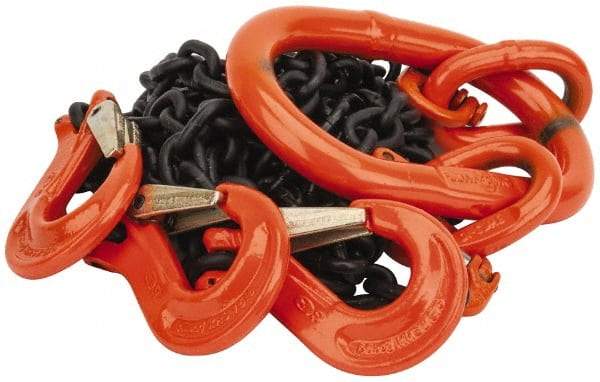 Pewag - 5' Long, 5,500 Lb Basket Capacity, 5,500 Lb Vertical Capacity, Alloy Steel Web Sling - TOS Chain Sling, 7/32" Diam Chain, Silver (Color), with 3 Sling Hooks & Master Link - Industrial Tool & Supply