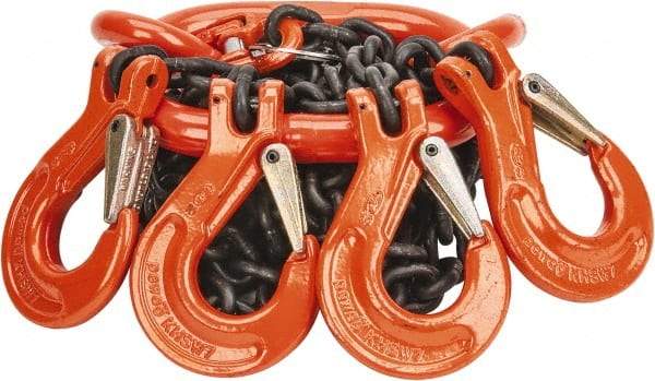 Pewag - 5' Long, 9,100 Lb Basket Capacity, 9,100 Lb Vertical Capacity, Alloy Steel Web Sling - QOS Chain Sling, 9/32" Diam Chain, Silver (Color), with 4 Sling Hooks & Master Link - Industrial Tool & Supply