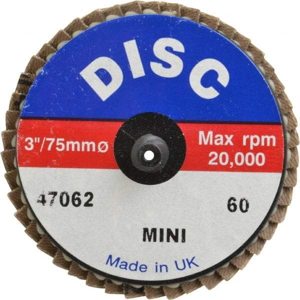 Garryson - 60 Grit, 3" Disc Diam, Type 27 Zirconia Alumina Flap Disc - 20,000 Max RPM, Nylon Backing, Quick Change Type R Attaching System, Coated - Industrial Tool & Supply