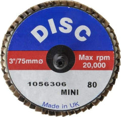 Garryson - 80 Grit, 3" Disc Diam, Type 27 Zirconia Alumina Flap Disc - 20,000 Max RPM, Nylon Backing, Quick Change Type R Attaching System, Coated - Industrial Tool & Supply