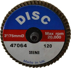 Garryson - 120 Grit, 3" Disc Diam, Type 27 Zirconia Alumina Flap Disc - 20,000 Max RPM, Nylon Backing, Quick Change Type R Attaching System, Coated - Industrial Tool & Supply