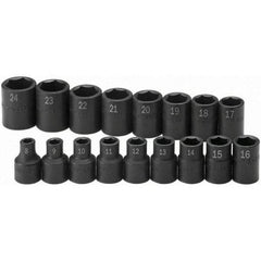 SK - 1/2" Drive Standard Impact Socket Set - 8 to 24mm, Metric Measurement Standard - Industrial Tool & Supply