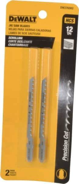 DeWALT - 3" Long, 12 Teeth per Inch, High Carbon Steel Jig Saw Blade - Toothed Edge, 1/4" Wide x 0.06" Thick, T-Shank - Industrial Tool & Supply