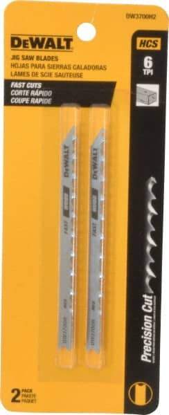 DeWALT - 4" Long, 6 Teeth per Inch, High Carbon Steel Jig Saw Blade - Toothed Edge, 1/4" Wide x 0.06" Thick, U-Shank - Industrial Tool & Supply